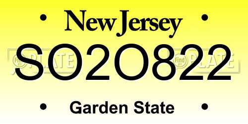 SO2O822 New Jersey License Plate
