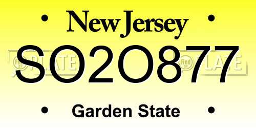 SO2O877 New Jersey License Plate