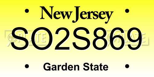 SO2S869 New Jersey License Plate