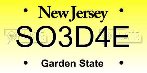 SO3D4E New Jersey License Plate