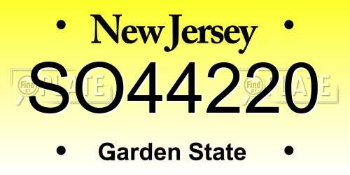 SO44220 New Jersey License Plate