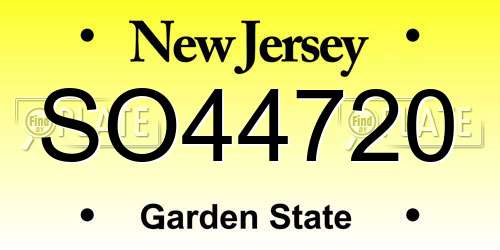 SO44720 New Jersey License Plate