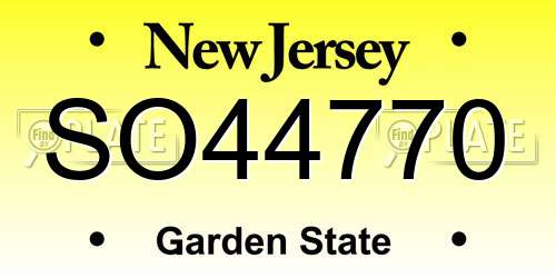 SO44770 New Jersey License Plate
