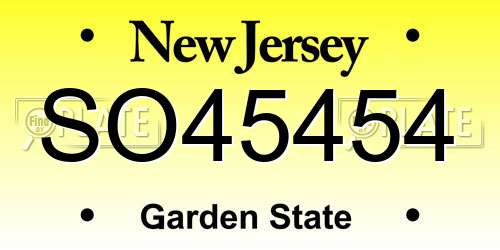 SO45454 New Jersey License Plate