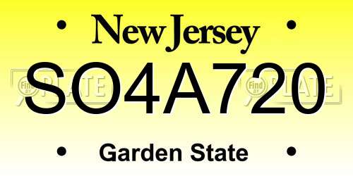 SO4A720 New Jersey License Plate