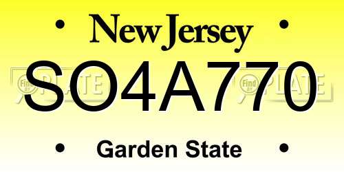 SO4A770 New Jersey License Plate
