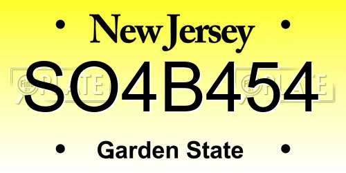 SO4B454 New Jersey License Plate