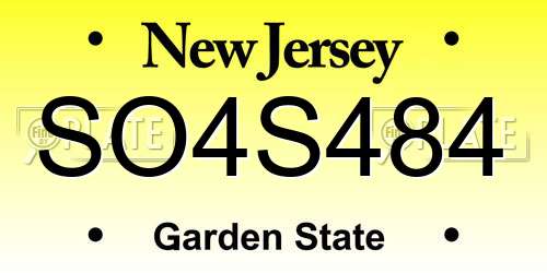 SO4S484 New Jersey License Plate