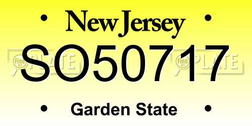 SO50717 New Jersey License Plate