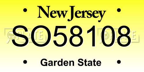 SO58108 New Jersey License Plate