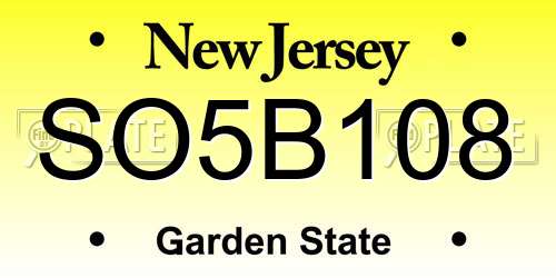 SO5B108 New Jersey License Plate