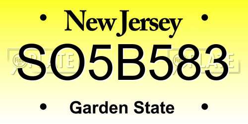 SO5B583 New Jersey License Plate