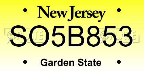 SO5B853 New Jersey License Plate