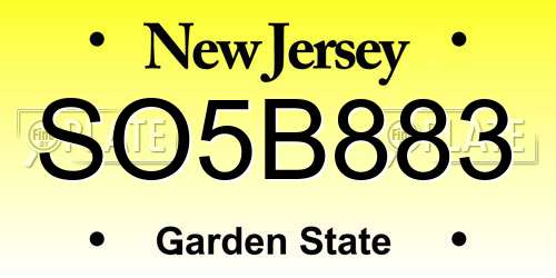 SO5B883 New Jersey License Plate