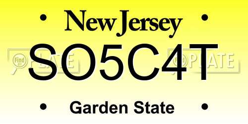 SO5C4T New Jersey License Plate