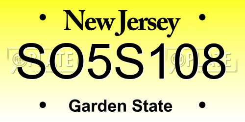 SO5S108 New Jersey License Plate