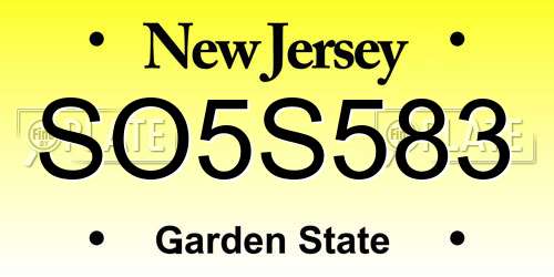 SO5S583 New Jersey License Plate