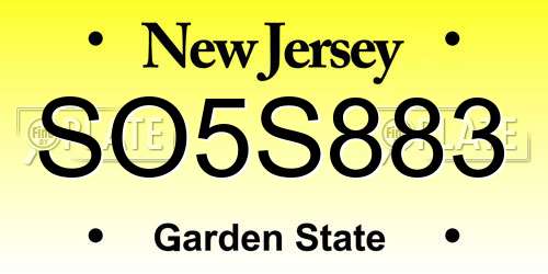 SO5S883 New Jersey License Plate