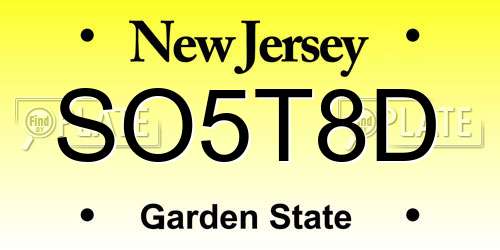 SO5T8D New Jersey License Plate