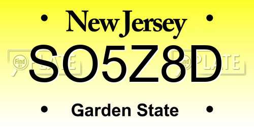 SO5Z8D New Jersey License Plate