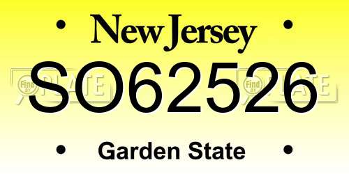 SO62526 New Jersey License Plate