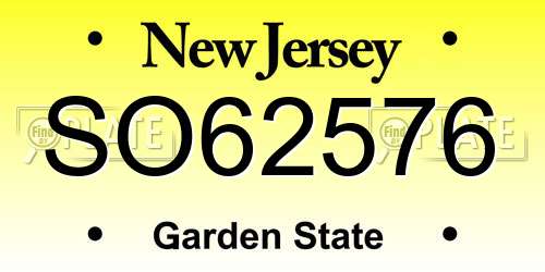 SO62576 New Jersey License Plate