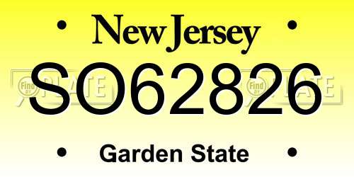 SO62826 New Jersey License Plate