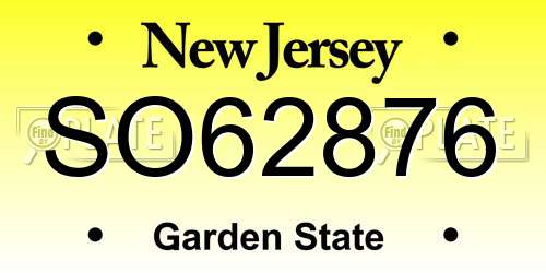 SO62876 New Jersey License Plate