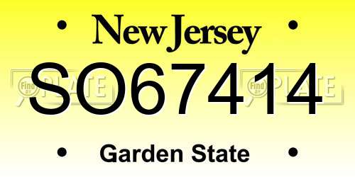 SO67414 New Jersey License Plate