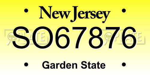 SO67876 New Jersey License Plate