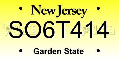 SO6T414 New Jersey License Plate