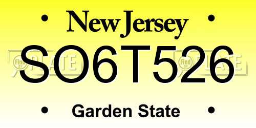 SO6T526 New Jersey License Plate