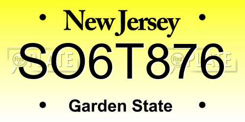 SO6T876 New Jersey License Plate