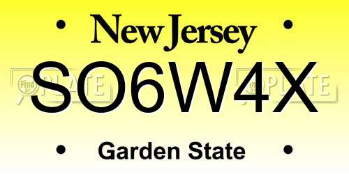 SO6W4X New Jersey License Plate