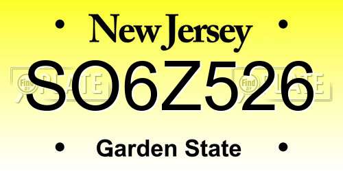 SO6Z526 New Jersey License Plate
