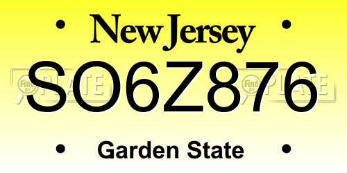 SO6Z876 New Jersey License Plate