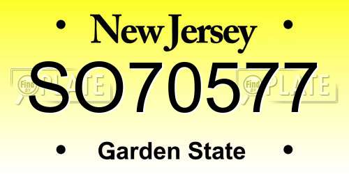 SO70577 New Jersey License Plate