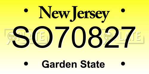 SO70827 New Jersey License Plate