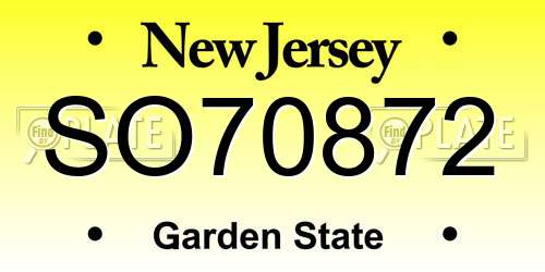 SO70872 New Jersey License Plate