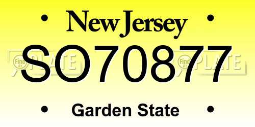 SO70877 New Jersey License Plate