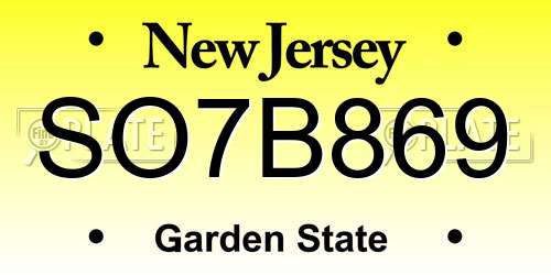 SO7B869 New Jersey License Plate