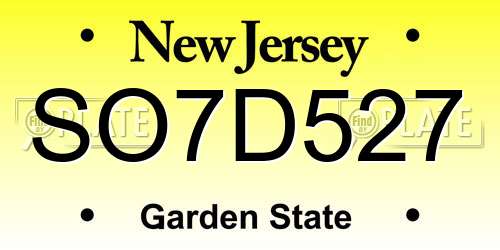 SO7D527 New Jersey License Plate