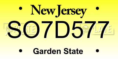 SO7D577 New Jersey License Plate