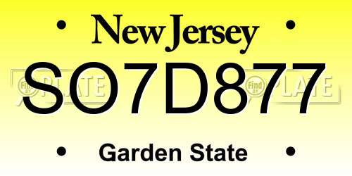 SO7D877 New Jersey License Plate