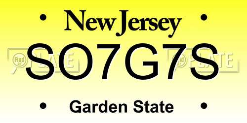 SO7G7S New Jersey License Plate