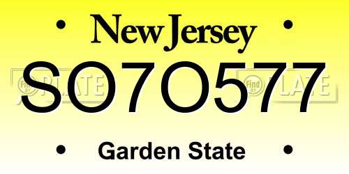 SO7O577 New Jersey License Plate
