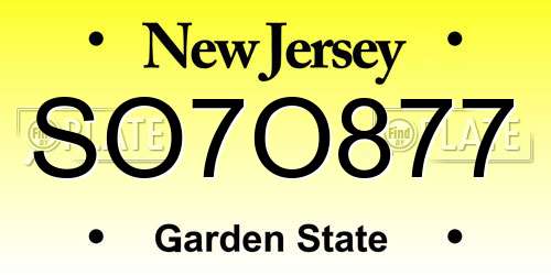 SO7O877 New Jersey License Plate