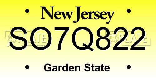 SO7Q822 New Jersey License Plate