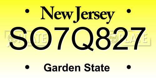 SO7Q827 New Jersey License Plate