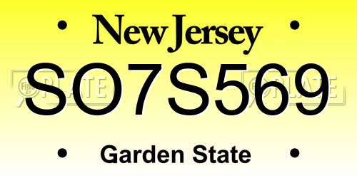 SO7S569 New Jersey License Plate